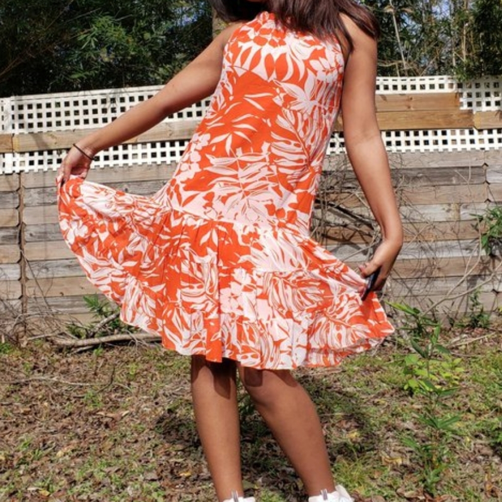 Leaf print halter dress
